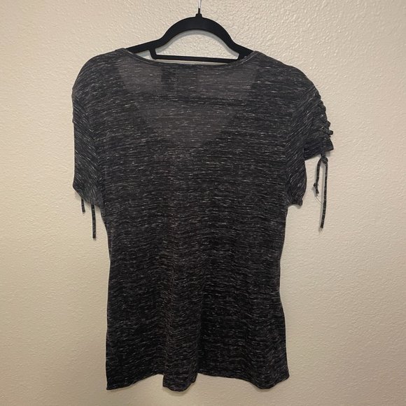 Harley Davidson Heather Grey Blouse with Tie Sleeves and Button Logo Details - Picture 10 of 10